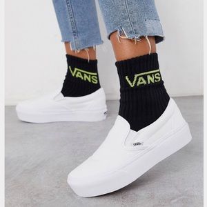 White slip on platform vans